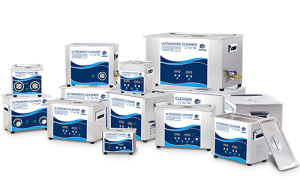 This image displays a variety of ultrasonic cleaner models, showcasing different sizes=