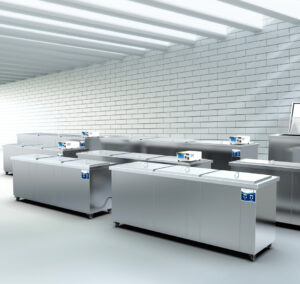 Three tanks ultrasonic cleaner with filtering drying