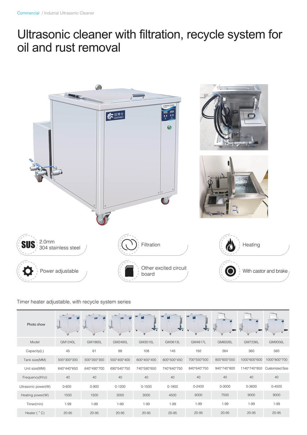 Ultrasonic cleaner with filtration, recycle system foroil and rust removal