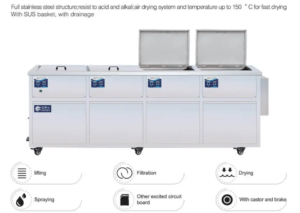 High pressure spray four tanks ultrasonic cleaner equipment